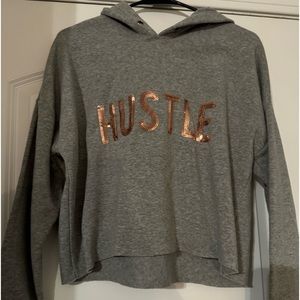 Grey and rose gold HUSTLE crop sweater